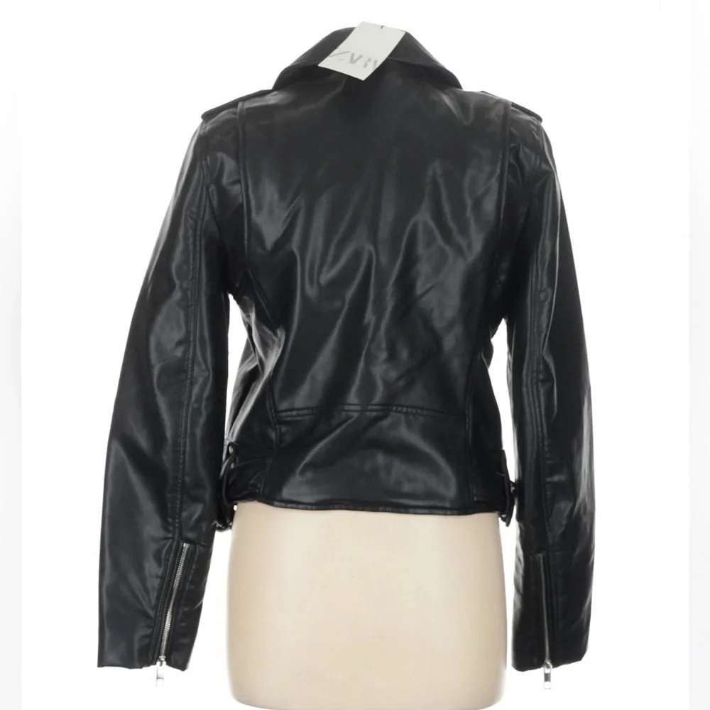 Zara Black Faux Leather Moto Jacket Biker Zip Jacket Women’s Large NWT - Picture 3 of 7